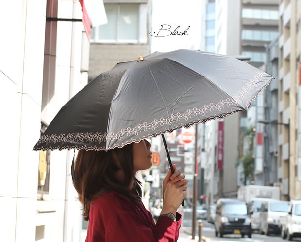 【CarronSelect】フラワーエンブロイダリー晴雨兼用折りたたみミニ軽量日傘