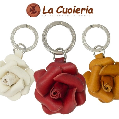 【La Cuoieria】フラワーモチーフレザーキーホルダー＜ローズ＞