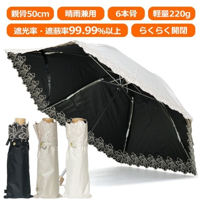 【CarronSelect】フラワーラメエンブロイダリー晴雨兼用折りたたみ日傘