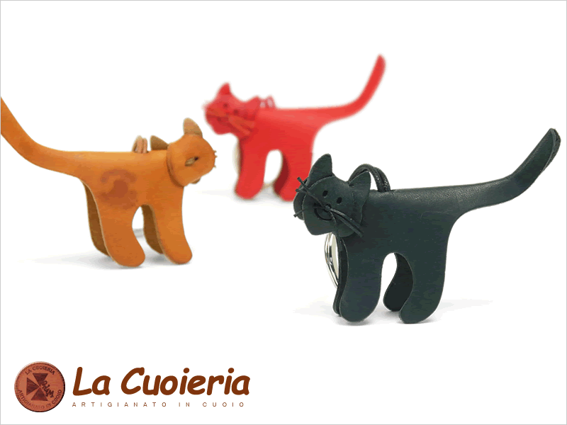 【La Cuoieria】アニマルモチーフレザーキーホルダー＜ネコ＞
