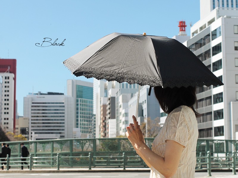 【CarronSelect】フラワーボーラーエンブロイダリー晴雨兼用折りたたみ日傘