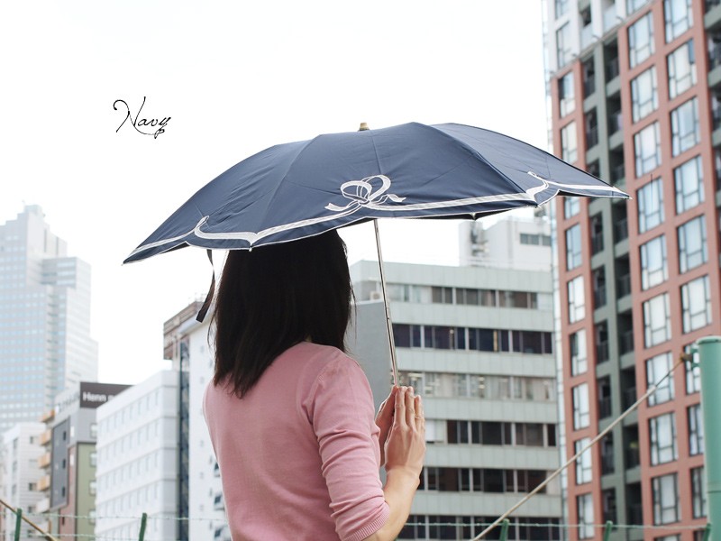 【CarronSelect】オーガンジーリボンエンブロイダリー晴雨兼用折りたたみ日傘