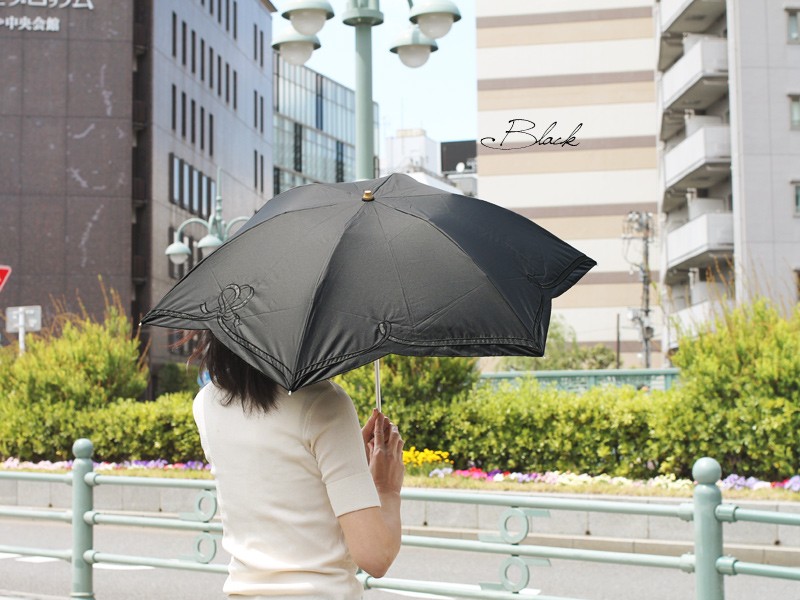 【CarronSelect】オーガンジーリボンエンブロイダリー晴雨兼用折りたたみ日傘