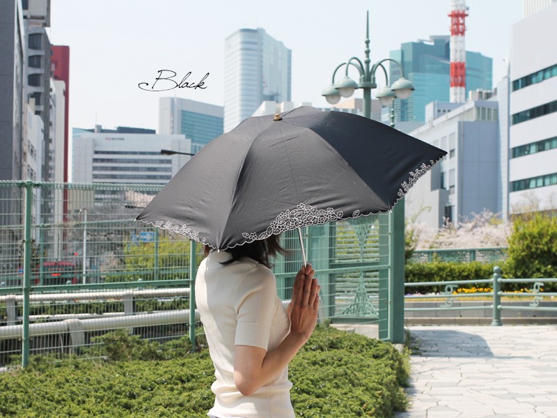 【CarronSelect】リーフボーラーエンブロイダリー晴雨兼用折りたたみ日傘