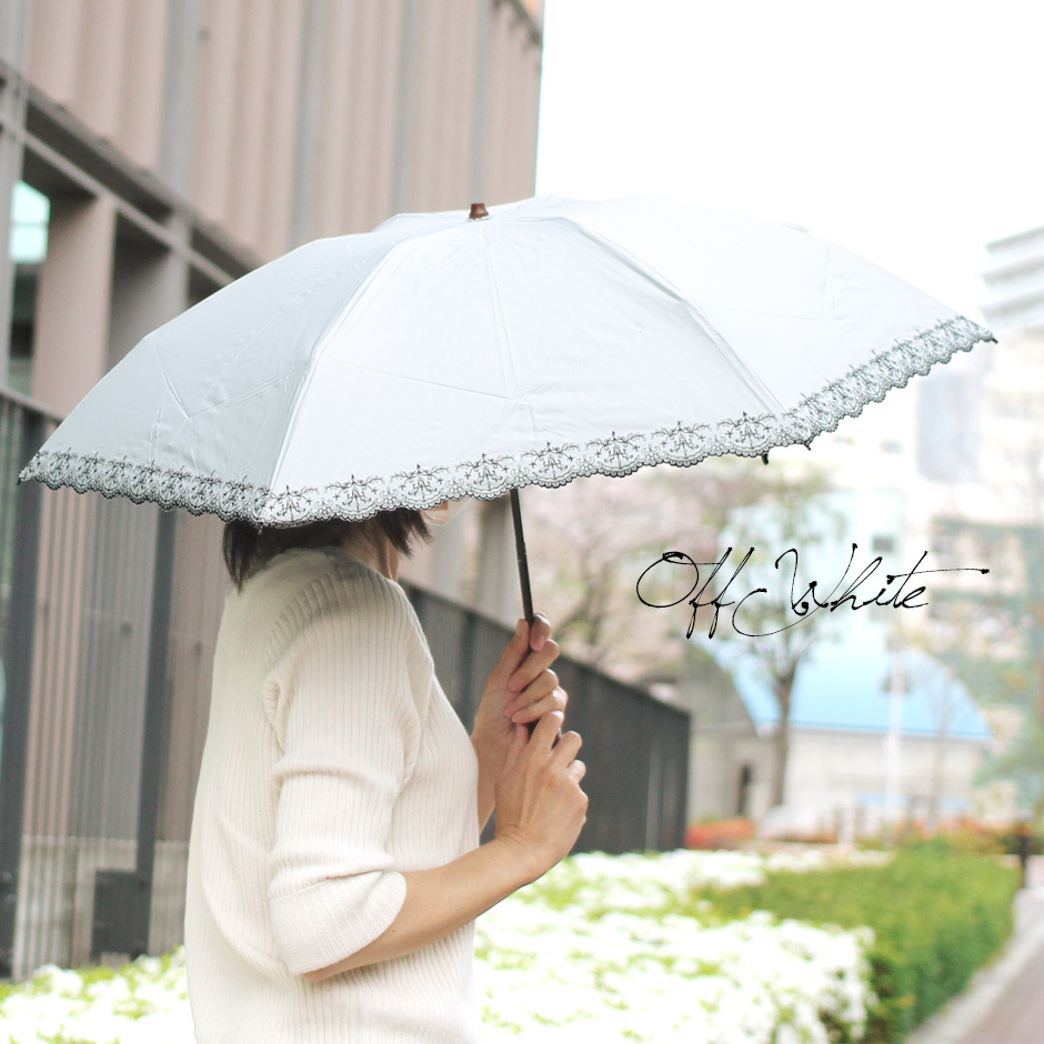 【CarronSelect】軽量エンブロイダリーレース晴雨兼用カーボンミニ折りたたみ日傘