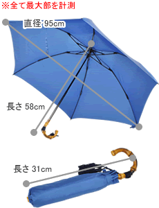 【Nouvel Japonais】バンブーハンドルタッセル付折りたたみ傘 サイズ詳細