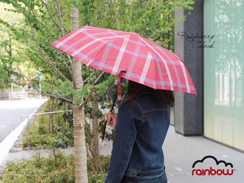 【rainbow(レインボウ)】チェック柄ワンタッチ自動開閉折りたたみ傘