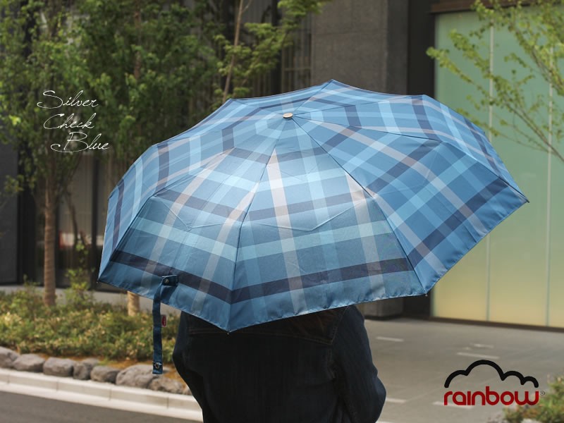 【rainbow(レインボウ)】チェック柄ワンタッチ自動開閉折りたたみ傘
